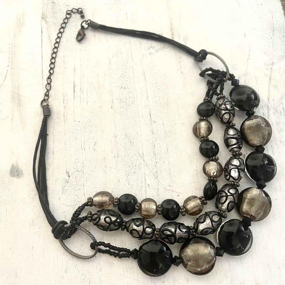 Black beaded multi strand Necklace